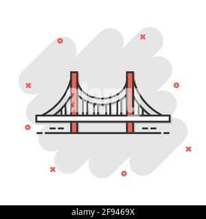 Icône de signe de pont dans le style comique. Pont-levis vector cartoon illustration sur fond blanc isolé. Road business concept splash effet. Illustration de Vecteur