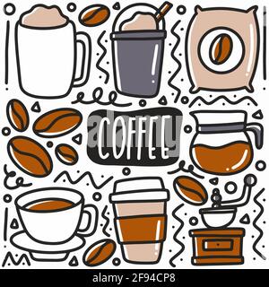 ensemble de verres à café dessinés à la main Illustration de Vecteur