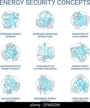 Ensemble d'icônes de concept de sécurité énergétique Illustration de Vecteur