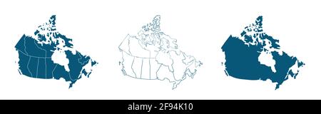 Carte simple du dessin vectoriel du Canada. Projection Mercator. Plein et contour. Illustration de Vecteur