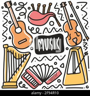 ensemble d'instruments de musique dessinés à la main Illustration de Vecteur