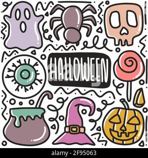 ensemble de caniche de fête d'halloween dessinées à la main Illustration de Vecteur