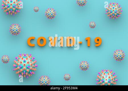 L'inscription Covid - 19 sur fond bleu. Concept médical du coronavirus. Illustration 3D. Banque D'Images