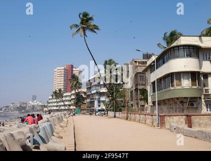 Immeubles d'appartements à la plage de Mahim Bay à Mumbai, Maharashtra, Inde, Asie. Banque D'Images