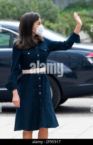 Madrid, Espagne. 16 avril 2021. La reine Letizia d'Espagne assiste à une réunion sur le rôle des femmes dans l'internationalisation de l'économie espagnole à Madrid. Crédit : SOPA Images Limited/Alamy Live News Banque D'Images