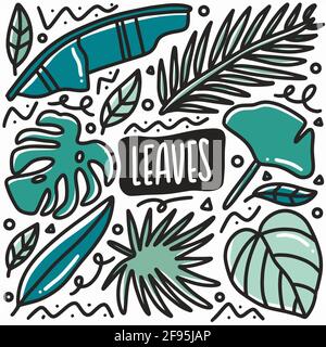 ensemble de caniche à feuilles dessinées à la main Illustration de Vecteur