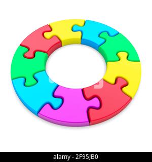 Cercle de puzzle coloré sur fond blanc. image 3d Banque D'Images