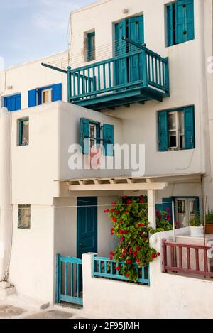 Maison de style cycladique sur l'île grecque de Mykonos. Banque D'Images