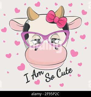 Mignon romantique sourire dessin animé vache. Illustration vectorielle. Illustration de Vecteur