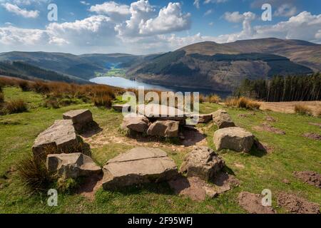 Vue sur le réservoir de Talybont depuis les pentes de la colline Tor y Foel dans les Brecon Beacons, au Royaume-Uni Banque D'Images