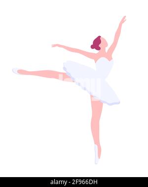 Posture Arabesque, ballerine vecteur de style plat. Ballet danseur clipart Illustration isolée. Fille en ballerine jupe danse. Illustration de Vecteur