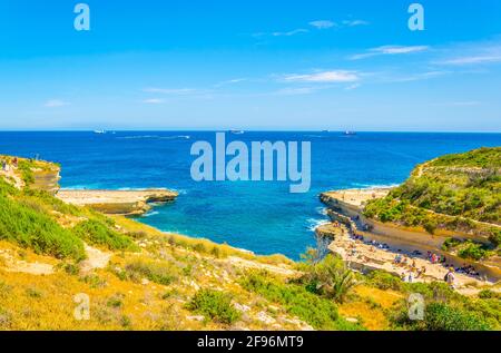 Vue sur la piscine de Saint Pierre près de Marsaxlokk, Malte Banque D'Images