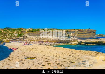 Vue sur la piscine de Saint Pierre près de Marsaxlokk, Malte Banque D'Images