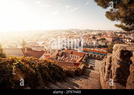 Vue sur le centre de Lisbonne depuis le Castelo de Sao Jorge, Portugal, Europe Banque D'Images
