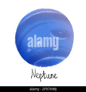 Planète Neptune colorée et mignonne. Isolé sur fond blanc Banque D'Images