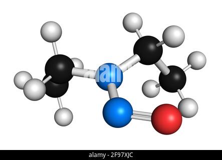 Molécule cancérogène de la N-nitroso-diéthylamine, illustration Banque D'Images