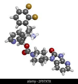 Molécule de médicament de migraine Rimegepant, illustration Banque D'Images