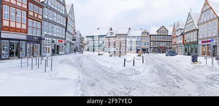 Place du marché de celle en hiver, celle, Basse-Saxe, Allemagne Banque D'Images