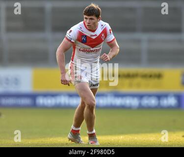 St Helens, Royaume-Uni. 16 avril 2021. Jack Welsby (18) de St Helens pendant le match à St Helens, Royaume-Uni, le 4/16/2021. (Photo de Richard long/News Images/Sipa USA) crédit: SIPA USA/Alay Live News Banque D'Images