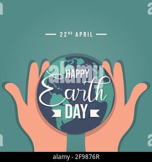 Affiche Happy Earth Day, 22 avril, Globe in Hand, illustration plate, vecteur de bannière Illustration de Vecteur