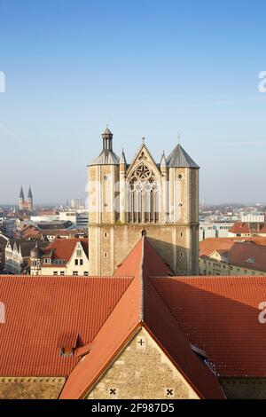 Allemagne, Basse-Saxe, Braunschweig, Cathédrale Saint Blasii, vue depuis la tour de l'hôtel de ville Banque D'Images