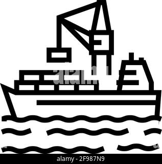 illustration vectorielle de l'icône de chargement des conteneurs sur le navire dans la ligne de port Illustration de Vecteur