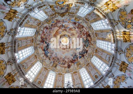 Dôme à l'intérieur de l'église du monastère, abbaye de l'Ettal, Ettal, Ettaler Sattel, Parc naturel des Alpes d'Ammergau, haute-Bavière, Bavière, Allemagne Banque D'Images