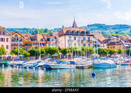 Vue sur le port de Lutry, Suisse Banque D'Images