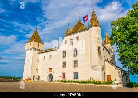 Château blanc de Nyon en Suisse Banque D'Images