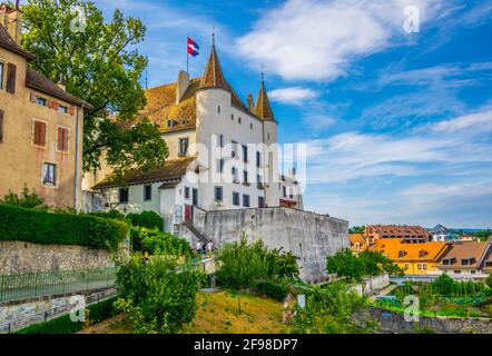 Château blanc de Nyon en Suisse Banque D'Images