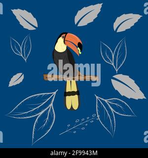 Oiseau Hornbill debout sur la branche pour toile de fond d'écran Vector Illustration Illustration de Vecteur