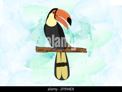 Oiseau Hornbill debout sur la branche de l'arbre aquarelle fond Vector Illustration Illustration de Vecteur