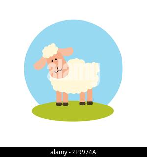 Un mouton sur la pelouse contre le ciel dans un style plat. Sur un arrière-plan blanc isolé. Illustration vectorielle Illustration de Vecteur