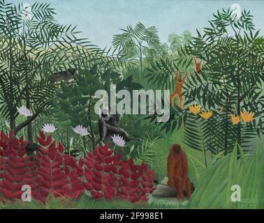 Forêt tropicale avec les singes, 1910. Banque D'Images