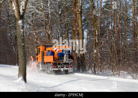 Entretien hivernal, déneigement du véhicule en cas de chute de neige Banque D'Images