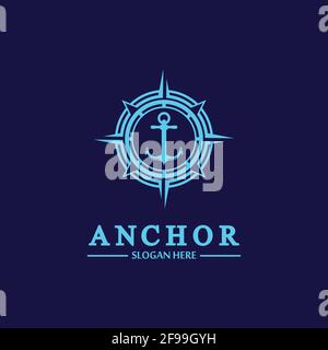 Anchor Compass concept Icon logo vector illustration design, modèle de logo Nautical. Design plat sur l'arrière-plan. Illustration de Vecteur