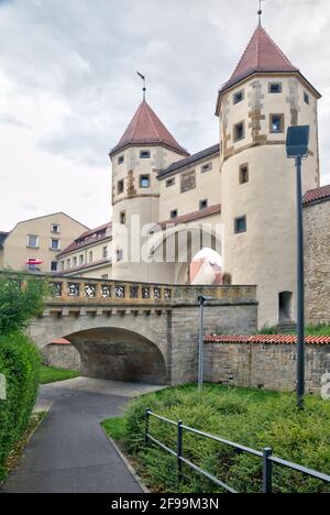 Nabburger Tor, tours jumelles, porte de ville, mur de ville, fortifications de ville, Amberg, Haut-Palatinat, Bavière, Allemagne, Europe Banque D'Images