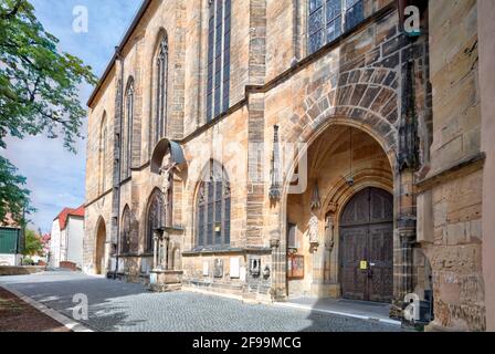 Eglise St Martin, portail, entrée, façade, Amberg, Haut-Palatinat, Bavière, Allemagne, Europe Banque D'Images