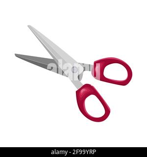Ciseaux isolés sur fond blanc. Icône représentant un ciseaux de papeterie à ouverture métallique. Ciseaux avec poignées en plastique rouge. Fournitures de bureau, d'art et d'école. Vecteur Illustration de Vecteur