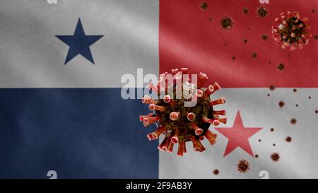 3D, drapeau panaméen et coronavirus 2019 nCov concept. Épidémie asiatique au Panama, coronavirus influenza comme cas dangereux de souche de grippe comme un PAN Banque D'Images