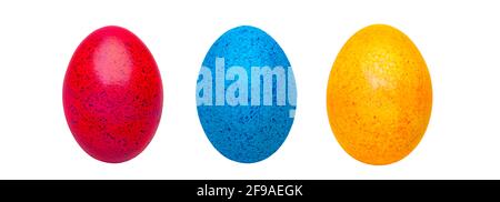 Œufs de Pâques aux couleurs vives isolés sur un fond blanc Banque D'Images