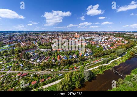 Vue aérienne sur Augsburg-Pfersee et Wertachauen Banque D'Images