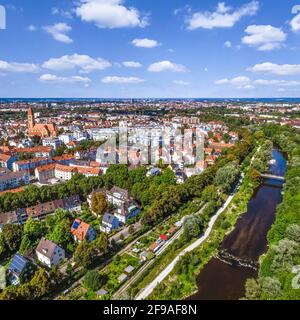 Vue aérienne sur Augsburg-Pfersee et Wertachauen Banque D'Images