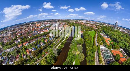 Vue aérienne sur Augsburg-Pfersee et Wertachauen Banque D'Images