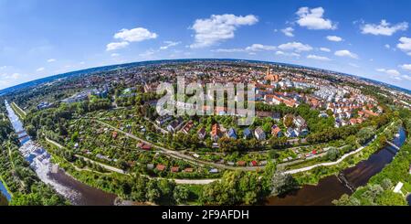 Vue aérienne sur Augsburg-Pfersee et Wertachauen Banque D'Images