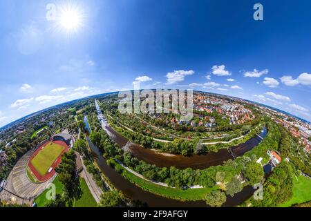 Vue aérienne sur Augsburg-Pfersee et Wertachauen Banque D'Images