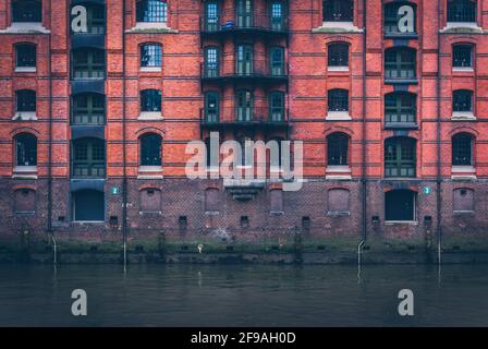 Façade de maison en brique Speicherstadt Hambourg Allemagne Banque D'Images