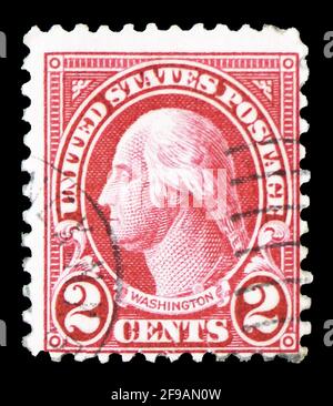 MOSCOU, RUSSIE - 22 SEPTEMBRE 2019 : le timbre-poste imprimé aux États-Unis montre George Washington (1732-1799), premier président des États-Unis, 1922-1926 Banque D'Images