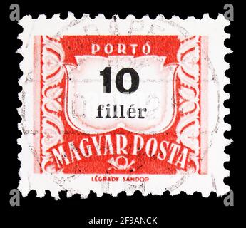 MOSCOU, RUSSIE - 22 SEPTEMBRE 2019: Timbre-poste imprimé en Hongrie montre Postage due, série, vers 1958 Banque D'Images