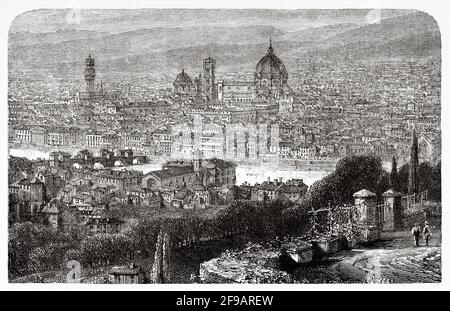 Vue panoramique générale de Florence et de l'Arno, Toscane, fin du XIXe siècle. Italie, Europe. Illustration gravée du XIXe siècle de souvenirs de la réforme en Italie 1883 par John Stoughton (1807-1897) Banque D'Images